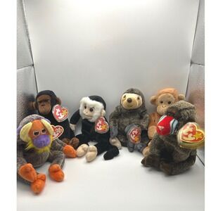Ty Beanie Babies Monkey Primate Lot Congo Cheeks Bongo Sloth Gorilla 6pc Set